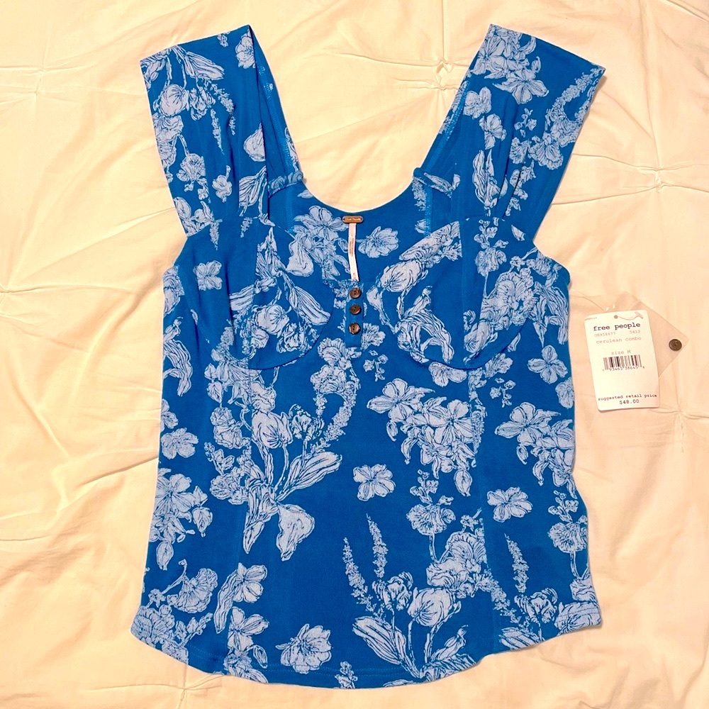 Free People Blue Floral corset top with buttons